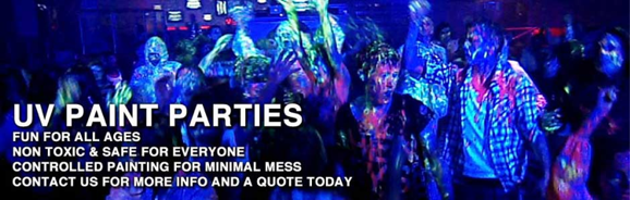 

UV Paint Parties
Fun for all ages
Non toxic & safe for everyone
Controlled painting for minimal mess
Contact us for more info and a quote today